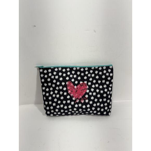 Thirty one 31 Zipper Pouch Bag Black Pink Heart Makeup Cosmetics Necessaire - Picture 1 of 8